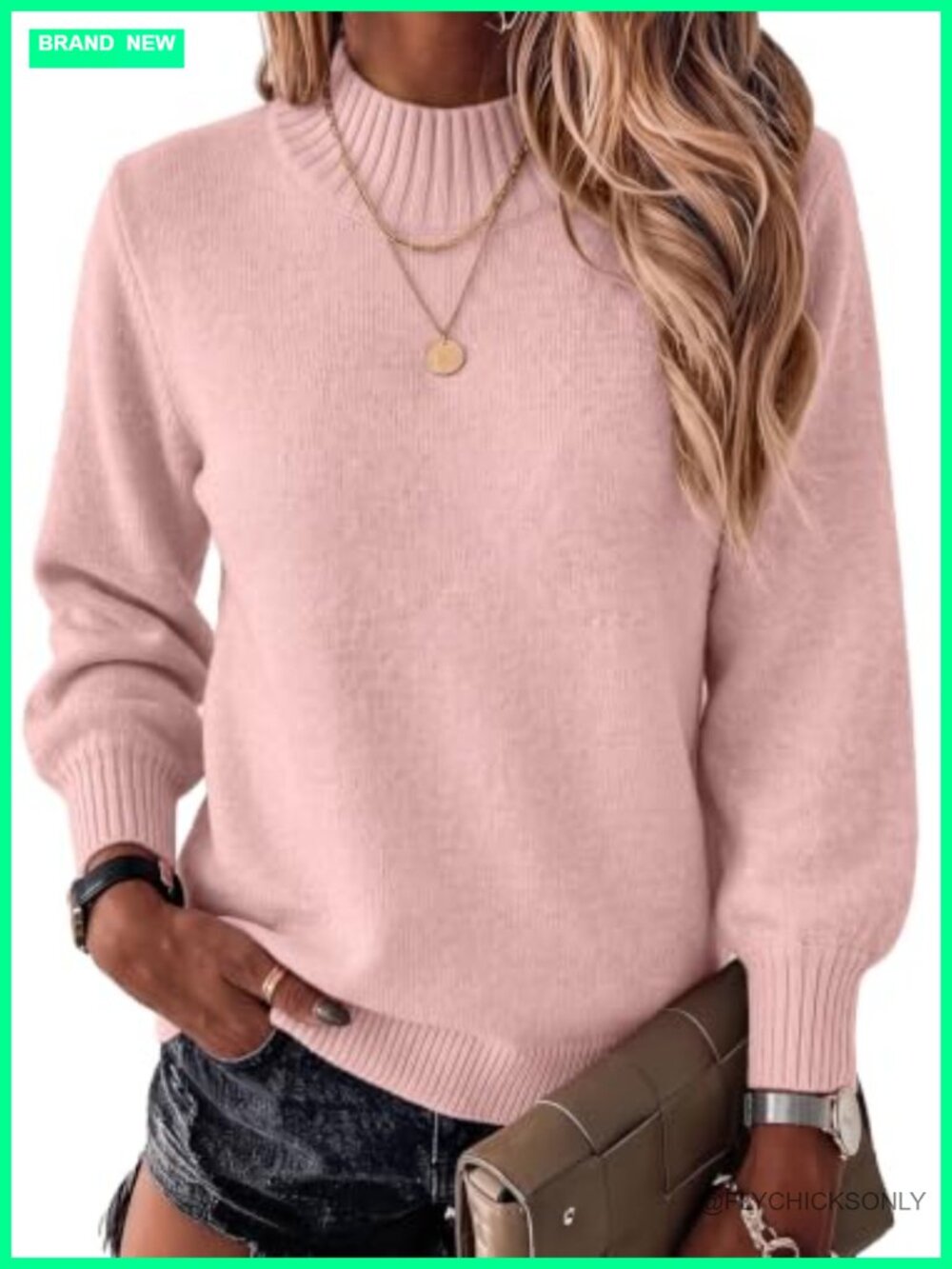 Mock Neck Oversized Knit Pullover Sweater Polyester Blend Long Sleeve